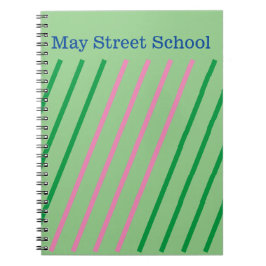 Pink Green Striped School Noteback - Custom Name ノートブック
