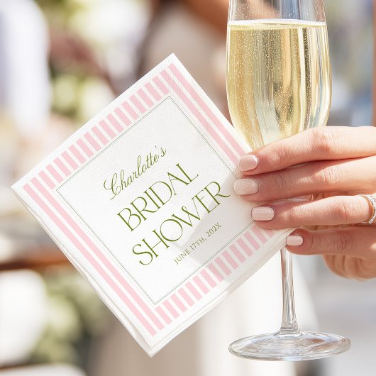 Pink & Green Stripes Bridal Shower スタンダードカクテルナプキン