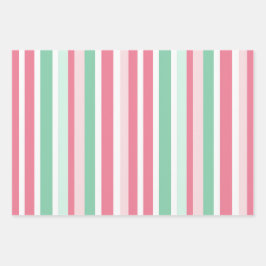 Pink Green Stripes Christmas  ラッピングペーパーシート