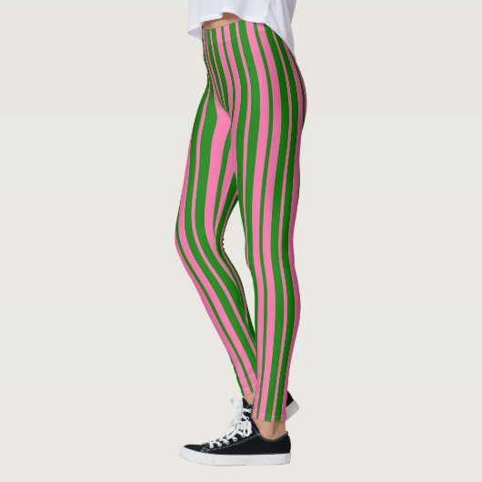 Pink Green Stylish Stripes Pattern Design  レギンス (左)