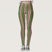 Pink Green Stylish Stripes Pattern Design  レギンス (正面)