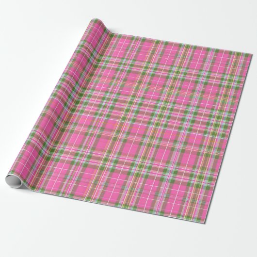 Pink & Green Tartan Plaid ラッピングペーパー (アンロールド)