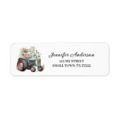 Pink Green Tractor Cute Fun Farm Address ラベル (正面)