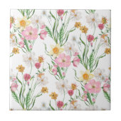 Pink Green Watercolor Wildflower タイル (正面)