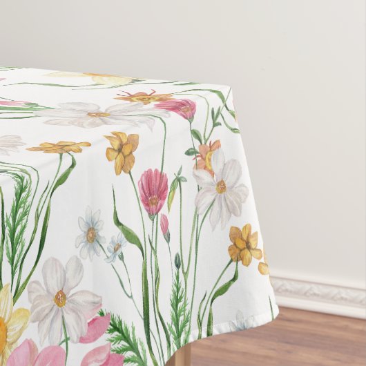 Pink Green Watercolor Wildflower テーブルクロス (インサイチュ)