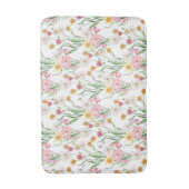 Pink Green Watercolor Wildflower バスマット (正面縦)