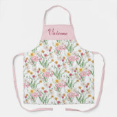 Pink Green Watercolor Wildflower Custom Name エプロン (正面)
