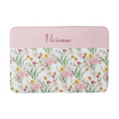 Pink Green Watercolor Wildflower Monogram バスマット (正面)