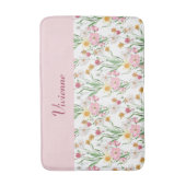 Pink Green Watercolor Wildflower Monogram バスマット (正面縦)