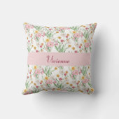 Pink Green Watercolor Wildflower Monogram Name クッション (裏面)