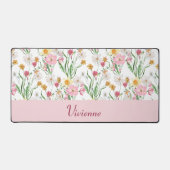 Pink Green Watercolor Wildflower Monogram Name デスクマット (正面)