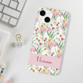 Pink Green Watercolor Wildflower Name Case-Mate iPhone 14ケース