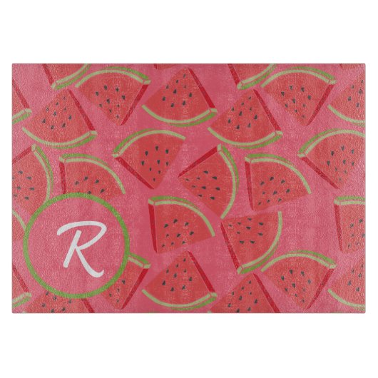 Pink &Green Watermelon Monogram カッティングボード (正面)