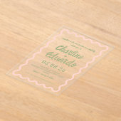 Pink green  Wavy Border Pastel Wedding Invitation アクリル招待状 (レイダウン)