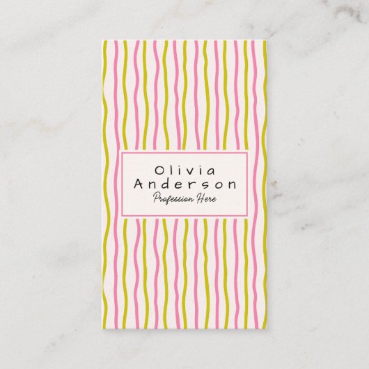 Pink Green Wavy Stripes Trendy Boho Modern QR Code 名刺 (正面)