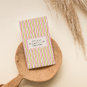 Pink Green Wavy Stripes Trendy Boho Modern QR Code 名刺