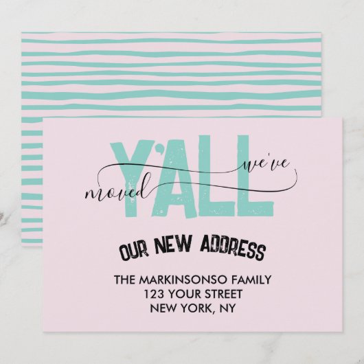 Pink Green We Moved Y'all Moving Announcement 招待状 (正面/裏面)