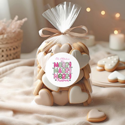 Pink Green Whimsical Christmas ラウンドシール