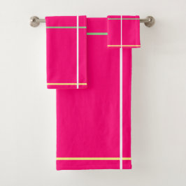 Pink Green White Yellow Stripes  バスタオルセット