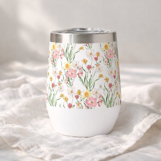 Pink Green Wildflower Watercolor