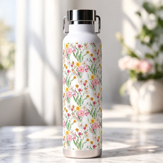 Pink Green Wildflower Watercolor ウォーターボトル