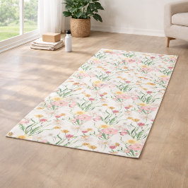 Pink Green Wildflower Watercolor ヨガマット