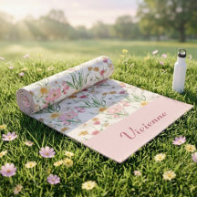 Pink Green Wildflower Watercolor Custom Name