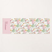 Pink Green Wildflower Watercolor Custom Name ヨガマット (正面(横))