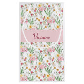 Pink Green Wildflower Watercolor Monogram スモールペーパーバッグ (裏面)