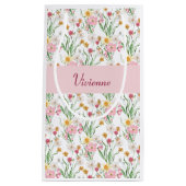 Pink Green Wildflower Watercolor Monogram スモールペーパーバッグ (正面)