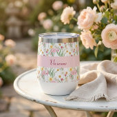 Pink Green Wildflower Watercolor Monogram Name