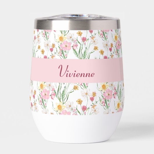 Pink Green Wildflower Watercolor Monogram Name (正面)