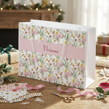 Pink Green Wildflower Watercolor Monogram Name