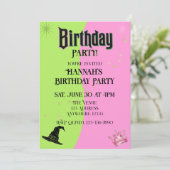 Pink/Green Witch Hat & Princess Crown Birthday 招待状 (スタンド正面)