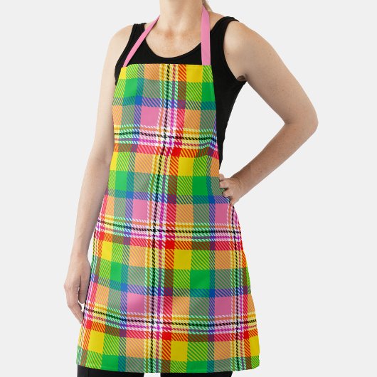 Pink Green Yellow Madras Plaid Design エプロン