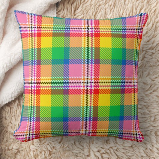 Pink Green Yellow Madras Plaid Design  クッション