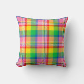 Pink Green Yellow Madras Plaid Design  クッション (正面)