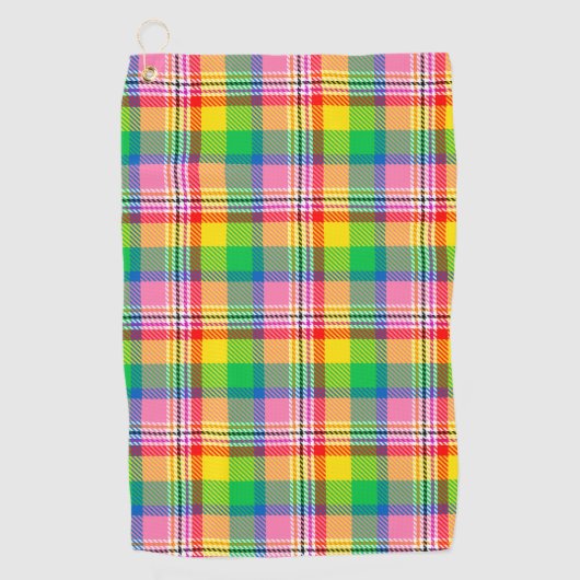 Pink Green Yellow Madras Plaid Design ゴルフタオル (正面)