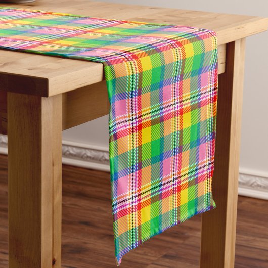 Pink Green Yellow Madras Plaid Design  ショートテーブルランナー