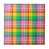 Pink Green Yellow Madras Plaid Design  タイル (正面)