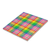 Pink Green Yellow Madras Plaid Design  タイル (側面)