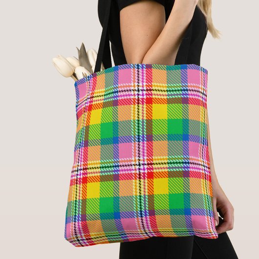 Pink Green Yellow Madras Plaid Design トートバッグ