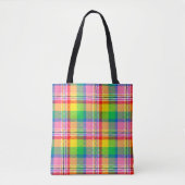 Pink Green Yellow Madras Plaid Design トートバッグ (正面)