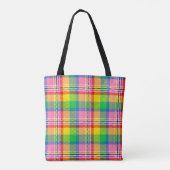 Pink Green Yellow Madras Plaid Design トートバッグ (裏面)