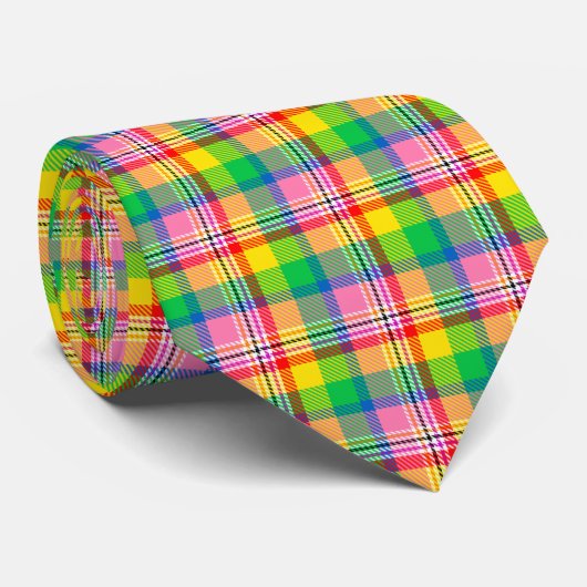 Pink Green Yellow Madras Plaid Design  ネクタイ (ロール)