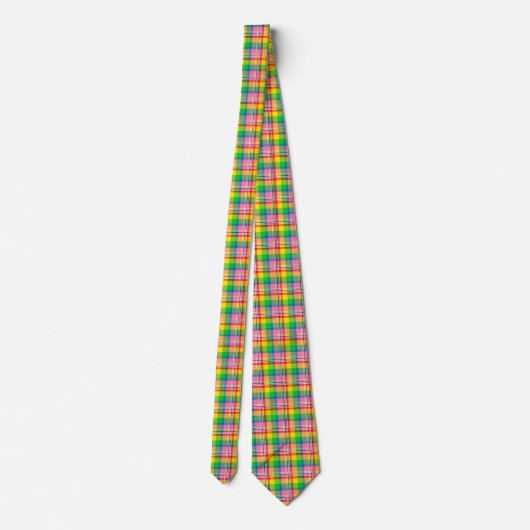 Pink Green Yellow Madras Plaid Design  ネクタイ (裏面)