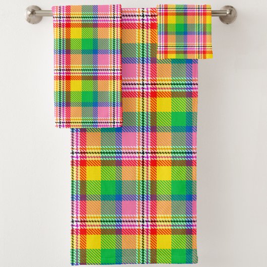 Pink Green Yellow Madras Plaid Design  バスタオルセット
