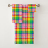 Pink Green Yellow Madras Plaid Design  バスタオルセット (インサイチュ)