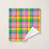 Pink Green Yellow Madras Plaid Design  バスタオルセット (ウォッシュタオル)