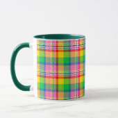 Pink Green Yellow Madras Plaid Design  マグカップ (左)